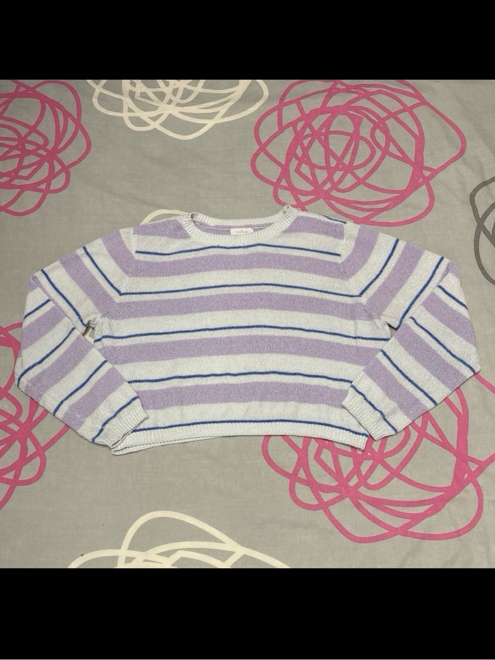 Colsie White, Purple, and Blue Striped Long Sleeve Top